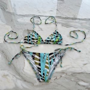 EMILIO PUCCI BLUE MULTI BIKINI SIZE IT 44 / US 10